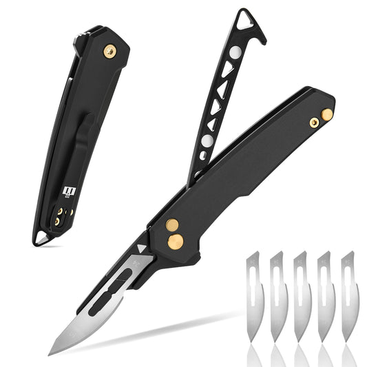 TIESANJIAO Button Lock Scalpel Blade Box Cutter, Aluminum Alloy Handle (Black)