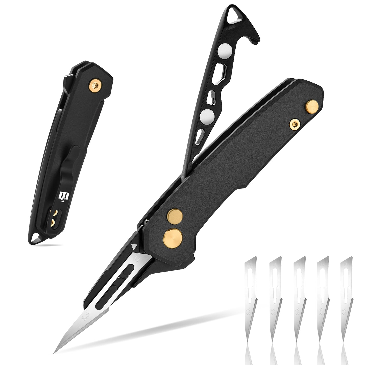 TIESANJIAO Button Lock Scalpel Blade Box Cutter, Aluminum Alloy Handle (Black)