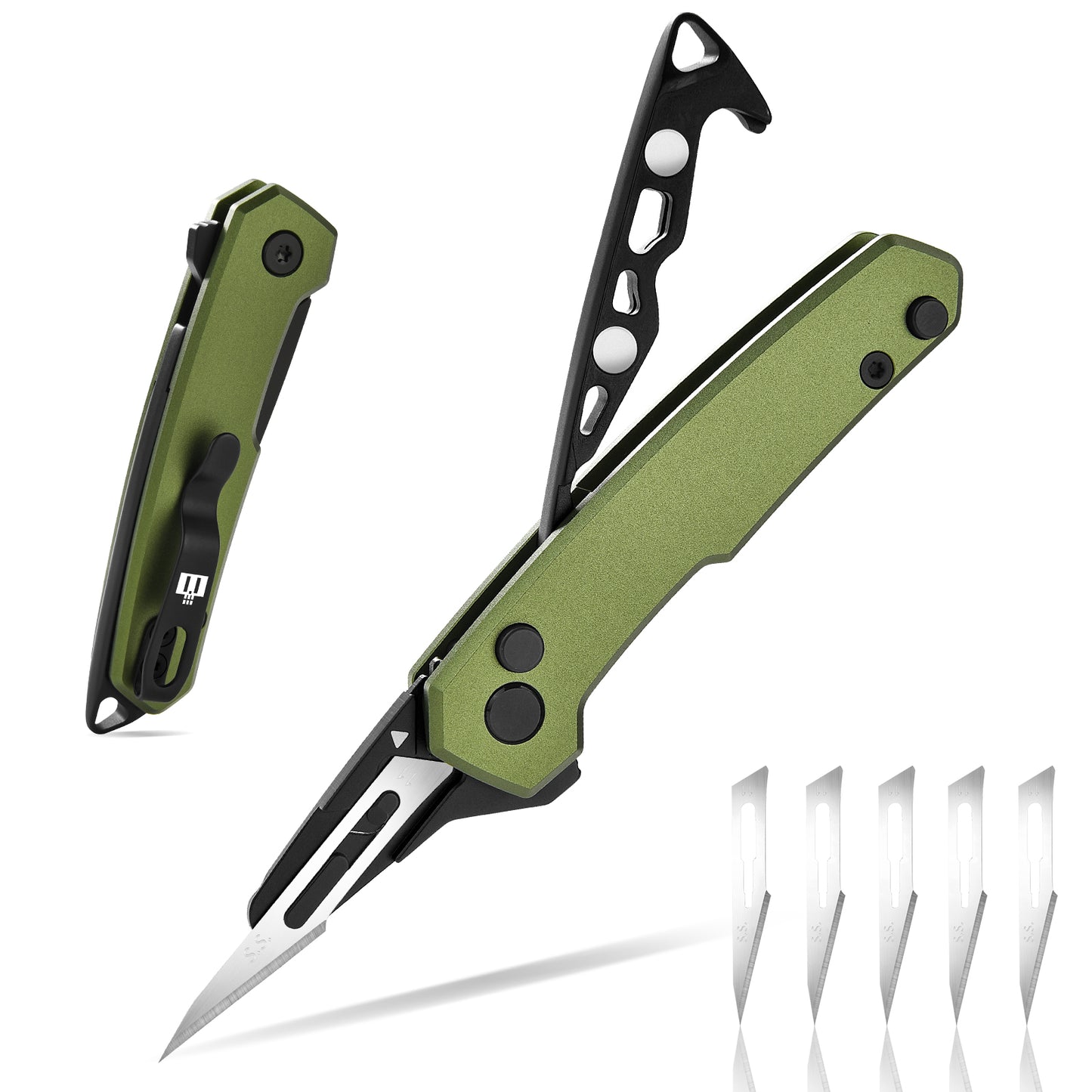 TIESANJIAO Button Lock Scalpel Blade Box Cutter, Aluminum Alloy Handle (Green)