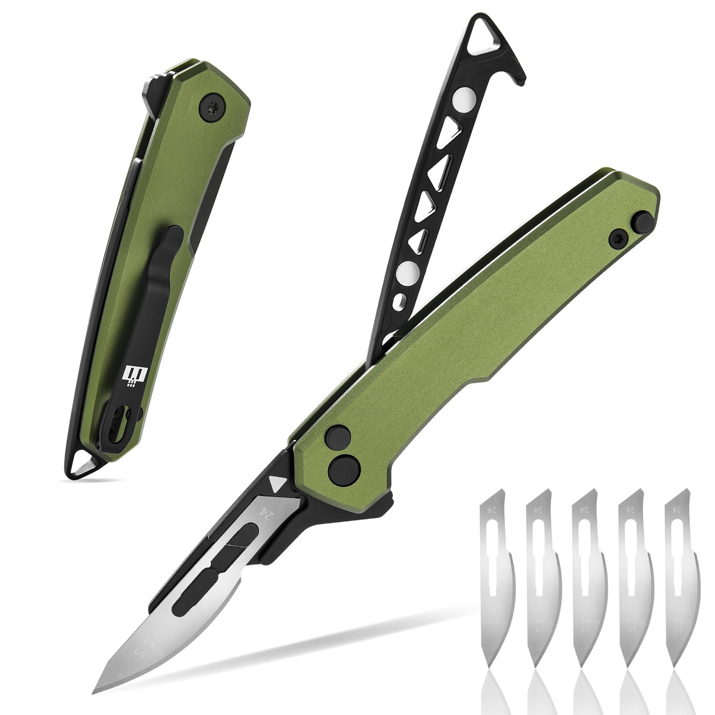 TIESANJIAO Button Lock Scalpel Blade Box Cutter, Aluminum Alloy Handle (Green)