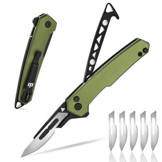 TIESANJIAO Button Lock Scalpel Blade Box Cutter, Aluminum Alloy Handle (Green)