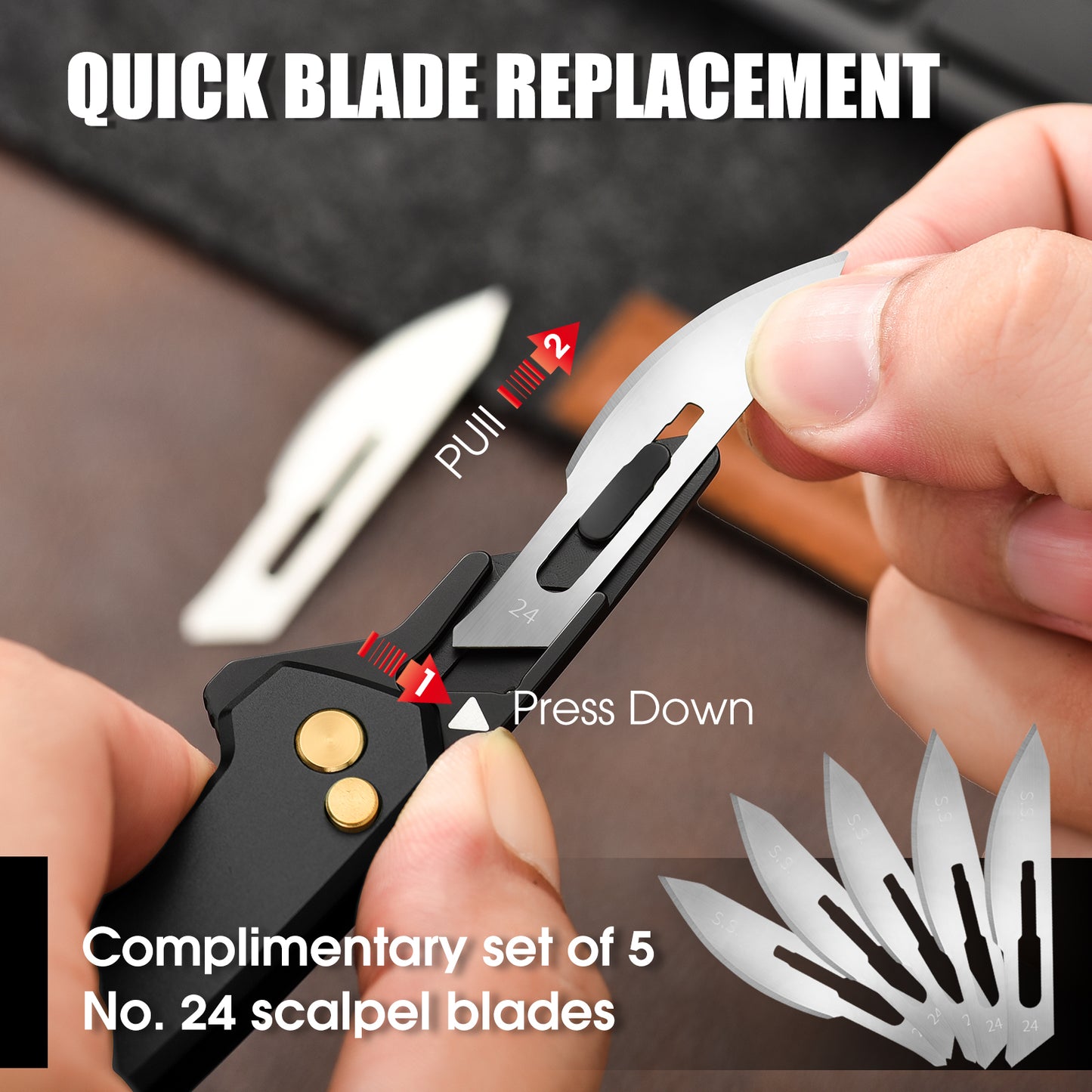 TIESANJIAO Button Lock Scalpel Blade Box Cutter, Aluminum Alloy Handle (Black)