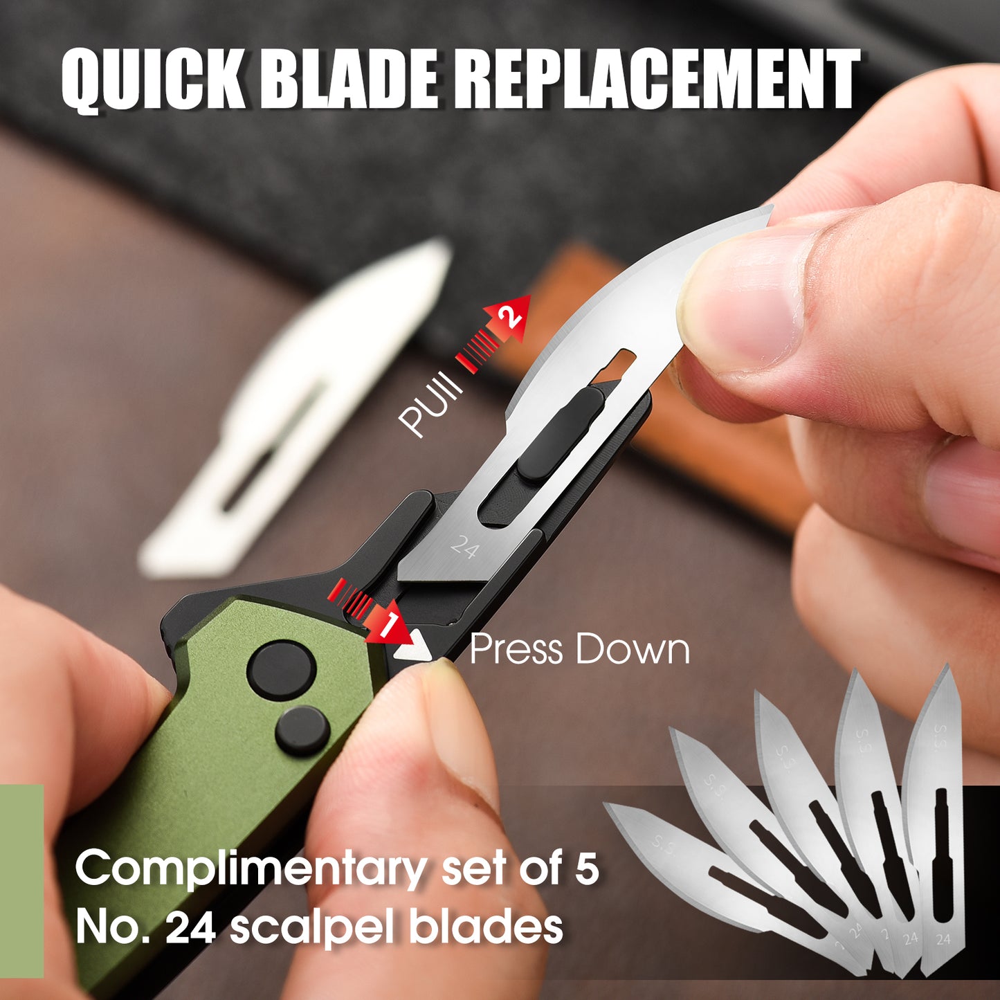 TIESANJIAO Button Lock Scalpel Blade Box Cutter, Aluminum Alloy Handle (Green)