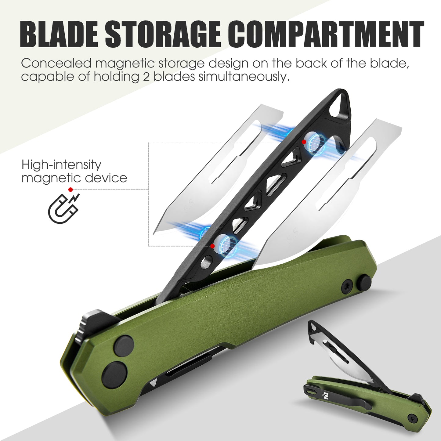 TIESANJIAO Button Lock Scalpel Blade Box Cutter, Aluminum Alloy Handle (Green)