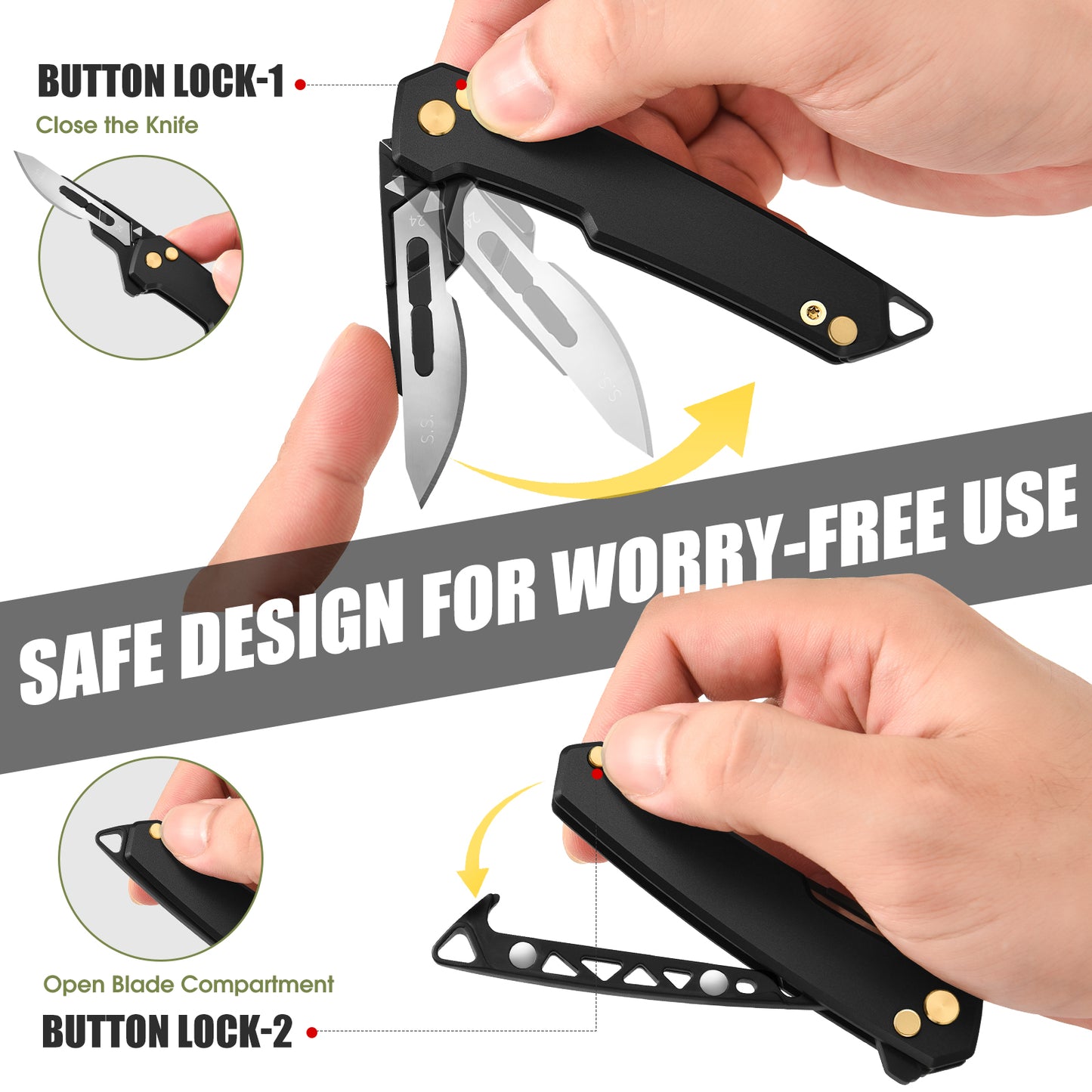 TIESANJIAO Button Lock Scalpel Blade Box Cutter, Aluminum Alloy Handle (Black)