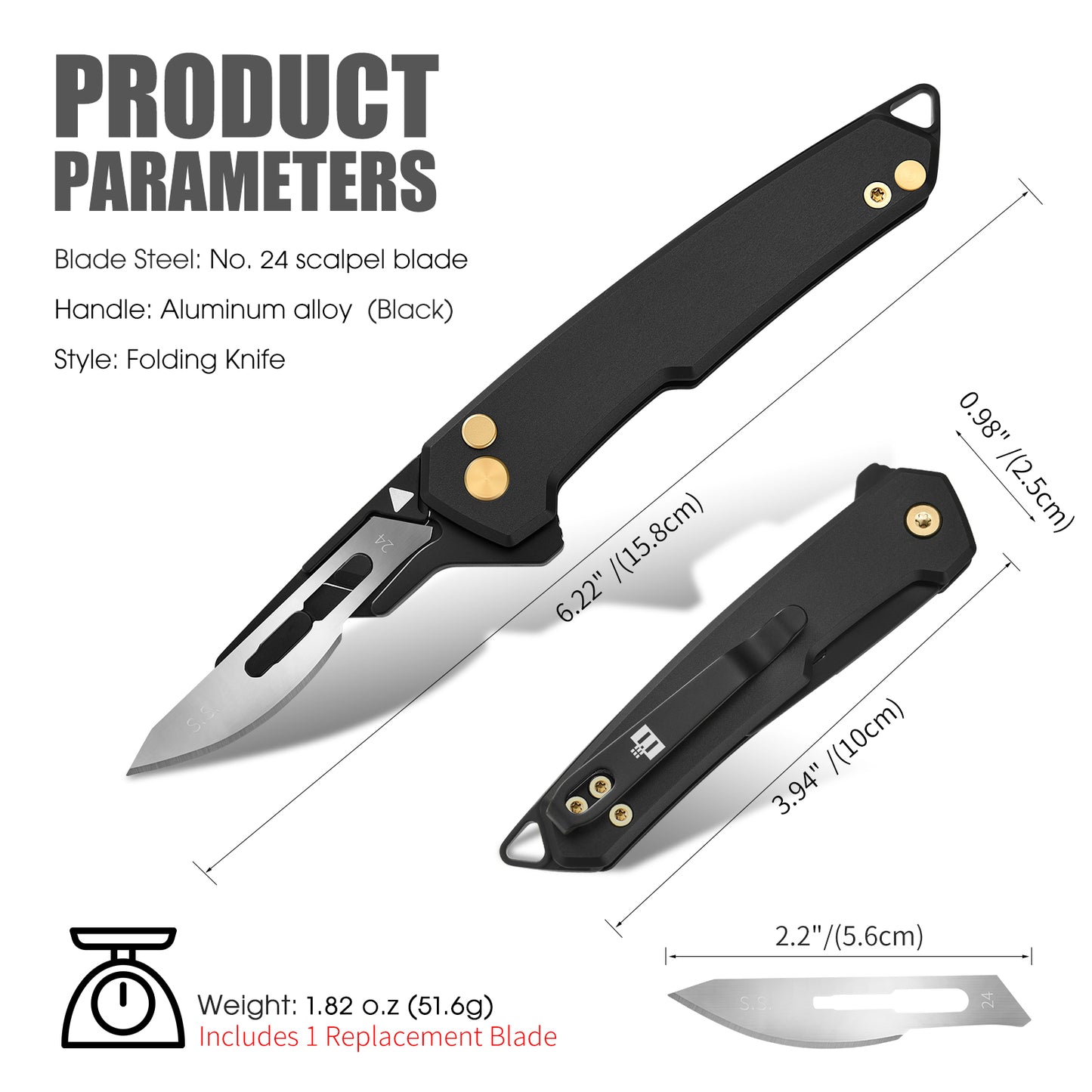 TIESANJIAO Button Lock Scalpel Blade Box Cutter, Aluminum Alloy Handle (Black)