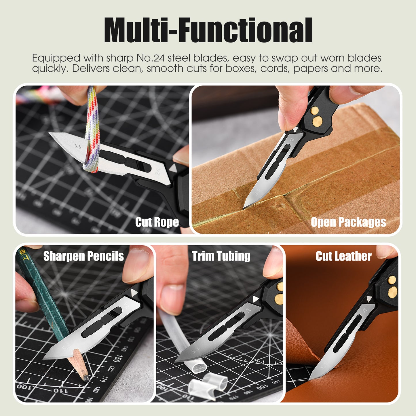 TIESANJIAO Button Lock Scalpel Blade Box Cutter, Aluminum Alloy Handle (Black)