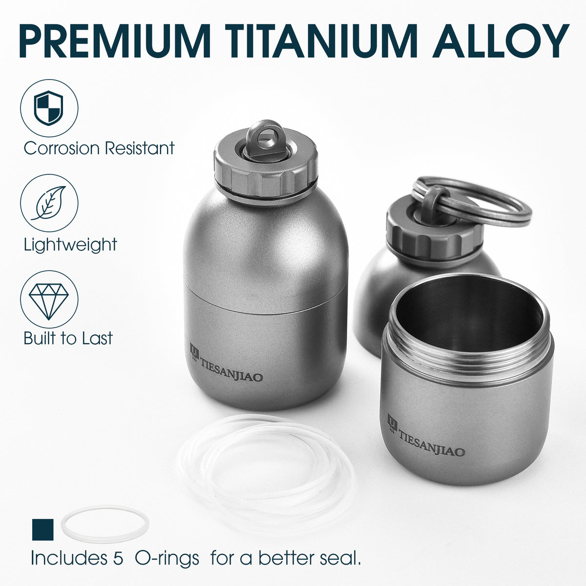 TIESANJIAO  TC4 Titanium Mini Waterproof Capsule | EDC Pill Container, Sandblasted & Stonewashed Finish