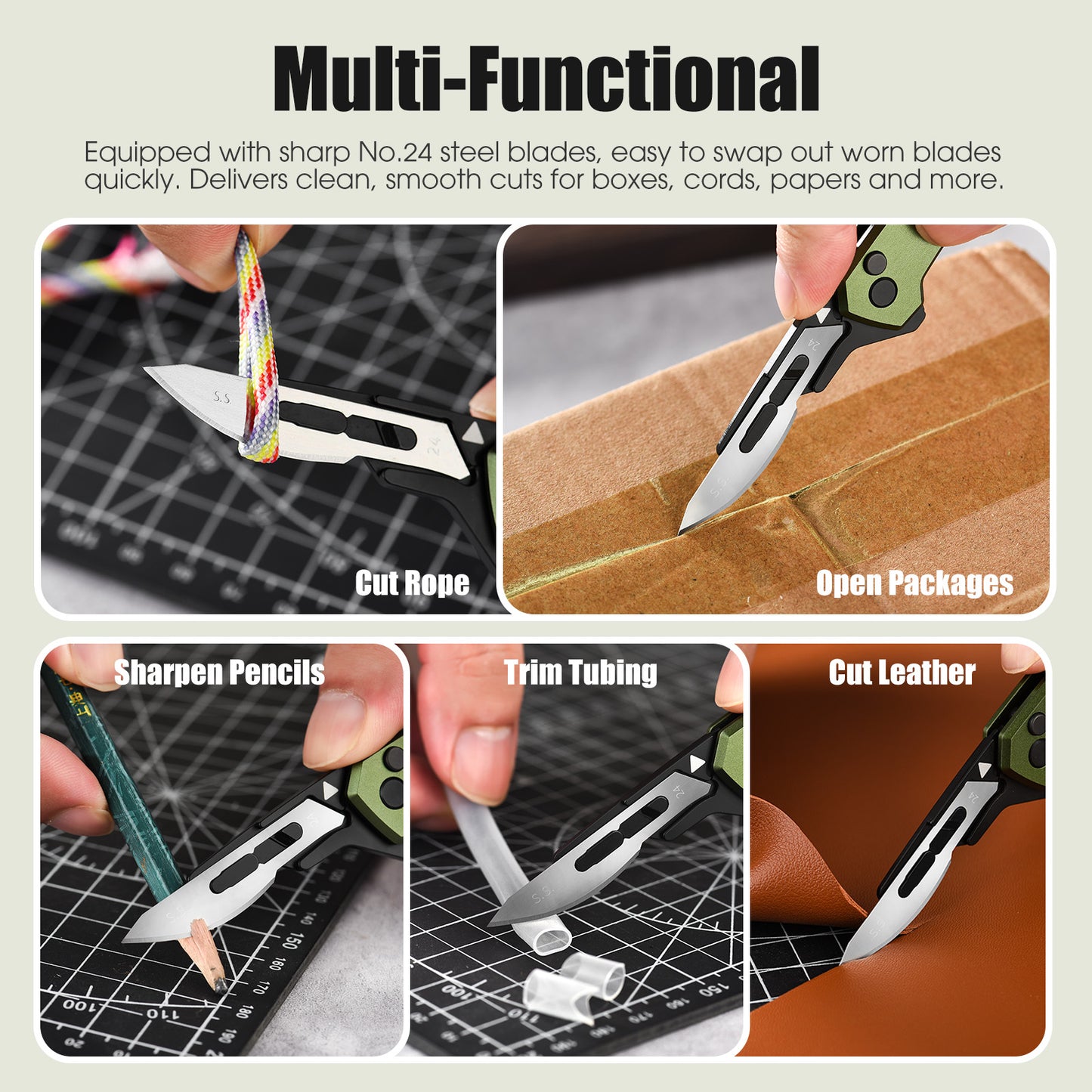 TIESANJIAO Button Lock Scalpel Blade Box Cutter, Aluminum Alloy Handle (Green)