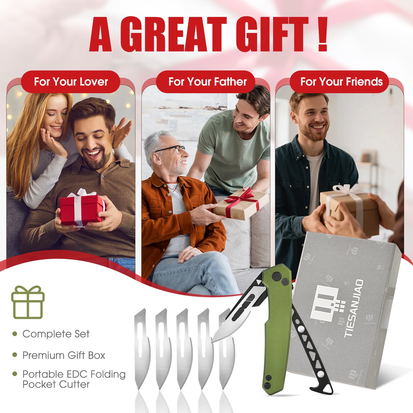 TIESANJIAO Button Lock Scalpel Blade Box Cutter, Aluminum Alloy Handle (Green)