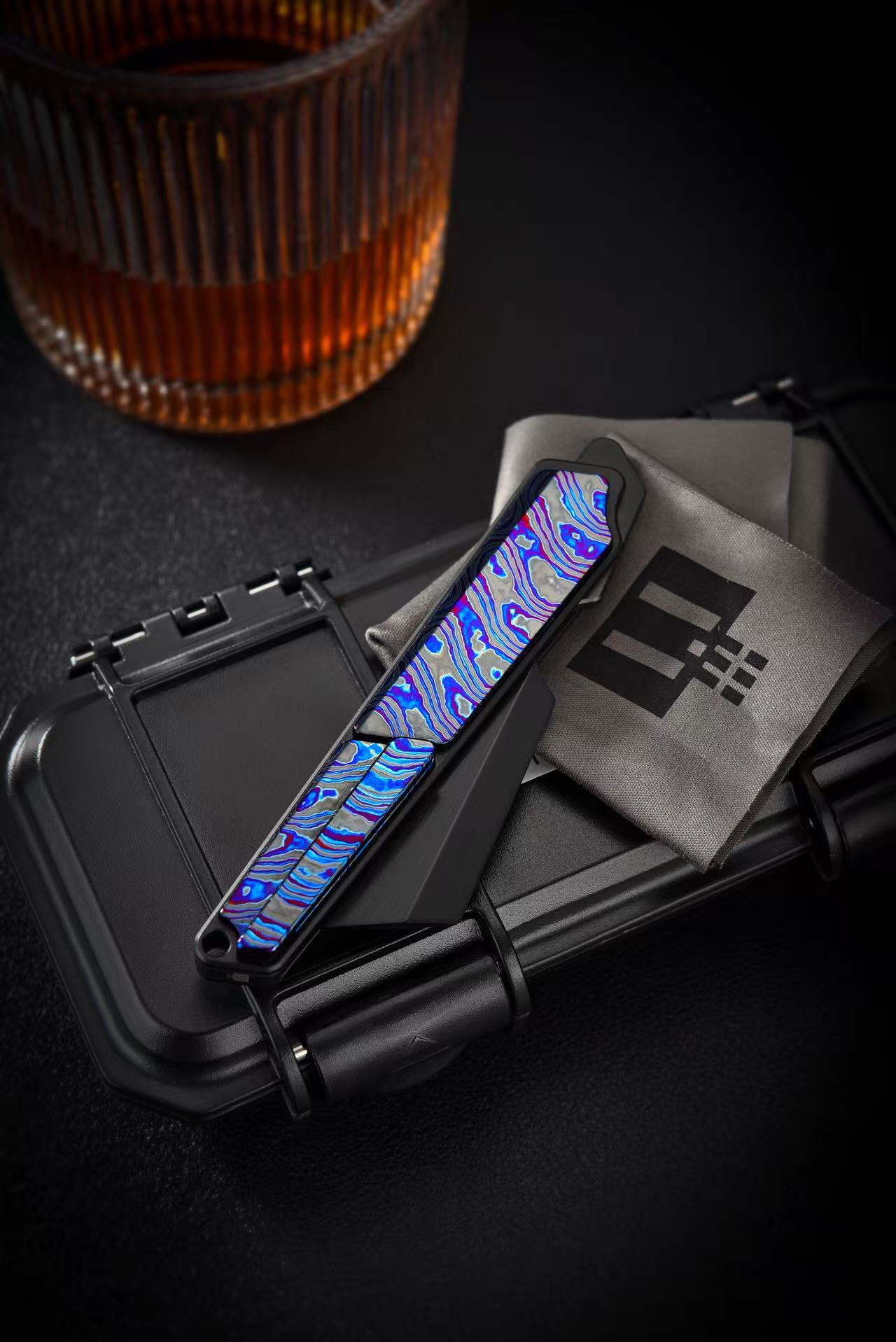 T01 Bauhaus Titanium Zirconium Damascus Folding Knife | M390 Steel EDC Tool