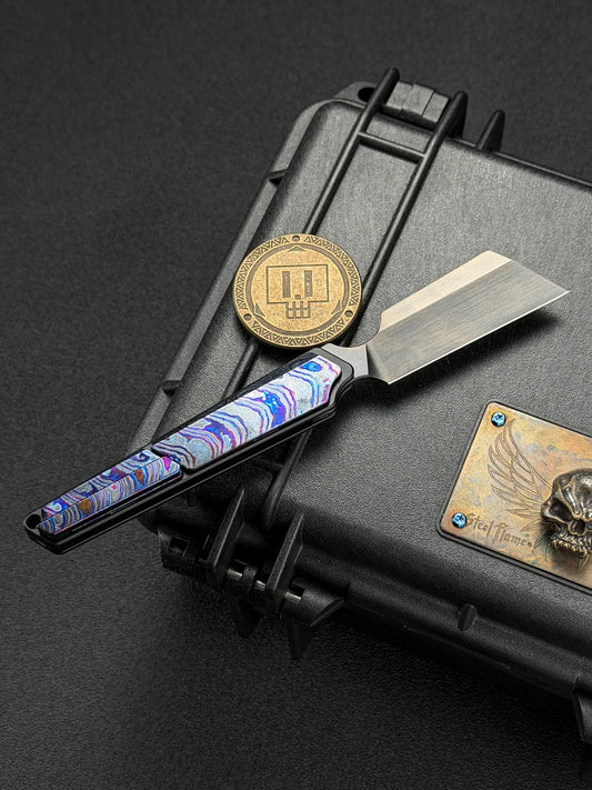 TIESANJIAO Minimalist Hidden-Screw Custom EDC Folder – M390 Brushed DLC & Zirconium Damascus