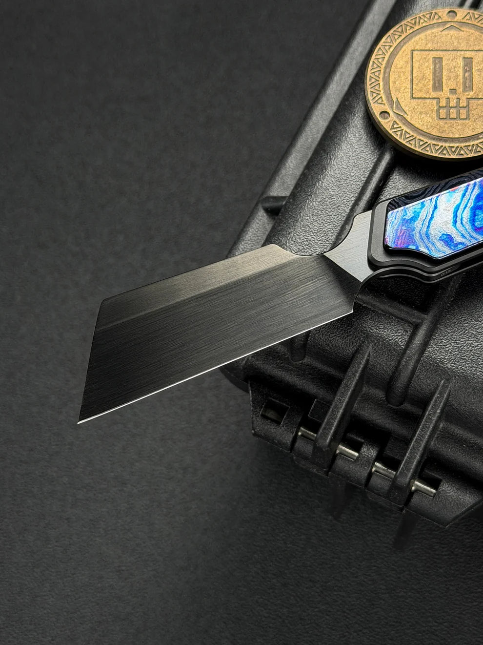 TIESANJIAO Minimalist Hidden-Screw Custom EDC Folder – M390 Brushed DLC & Zirconium Damascus