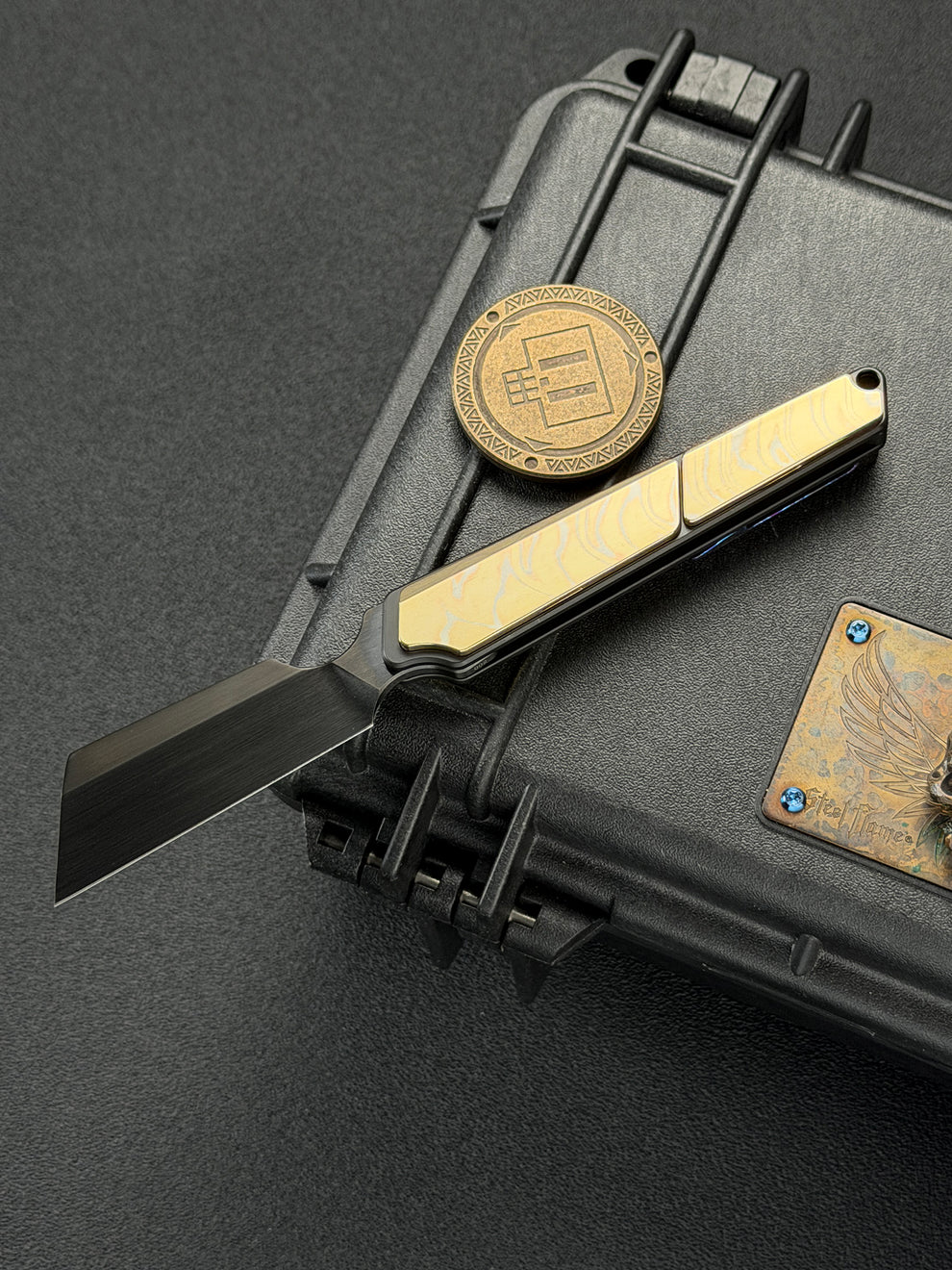 TIESANJIAO Minimalist Hidden-Screw Custom EDC Folder – M390 Brushed DLC & Mokume Gane Damascus