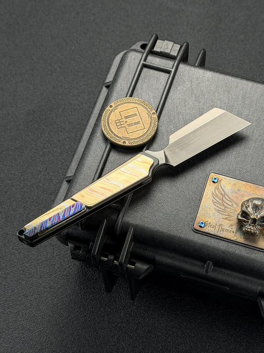 TIESANJIAO Minimalist Hidden-Screw Custom EDC Folder – M390 Brushed DLC & Mokume Gane Damascus