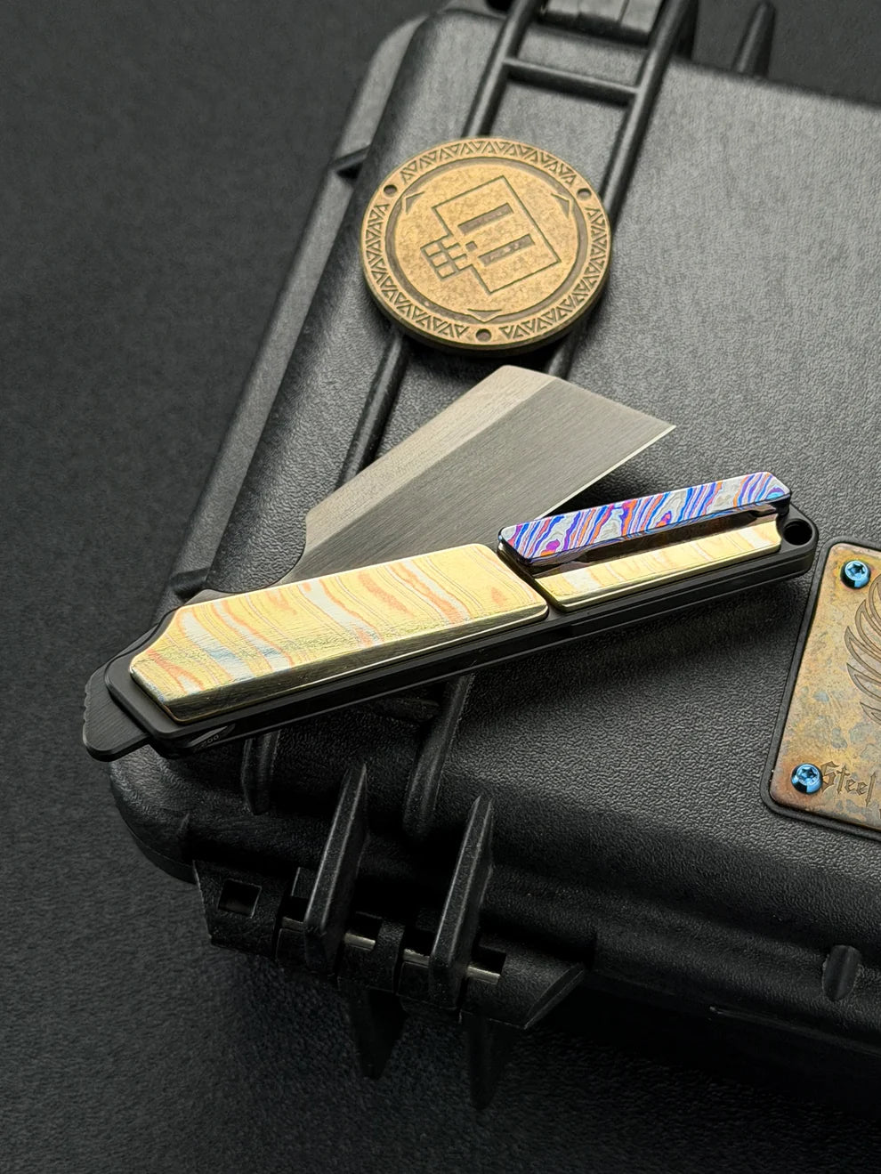 TIESANJIAO Minimalist Hidden-Screw Custom EDC Folder – M390 Brushed DLC & Mokume Gane Damascus
