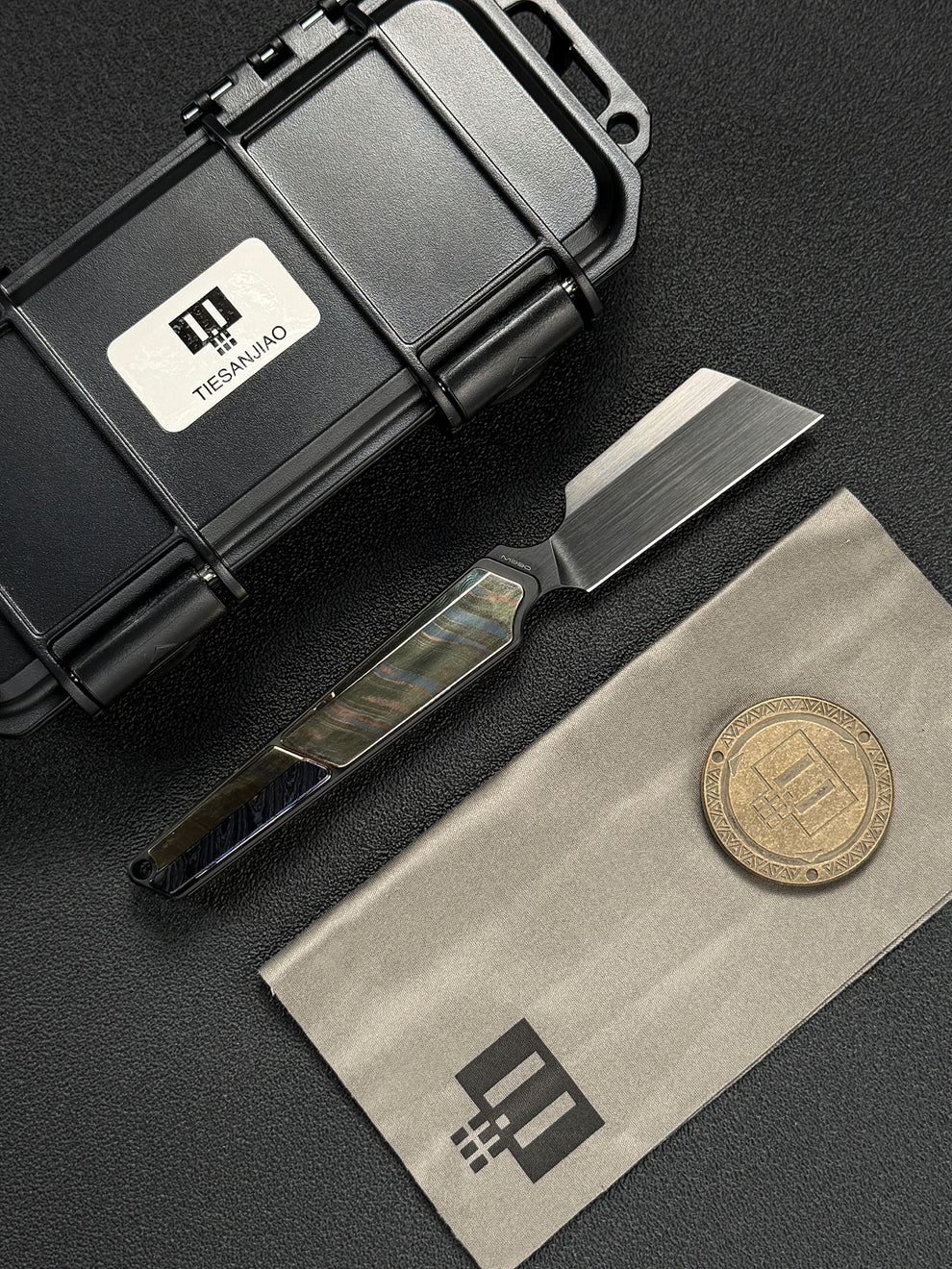 TIESANJIAO Minimalist Hidden-Screw Custom EDC Folder – M390 Brushed DLC & Mokume Gane Damascus